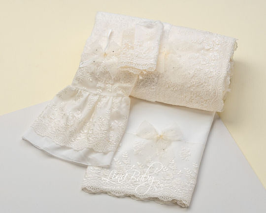 French Lace Christening Oilcloth Set White Ivory 618 White
