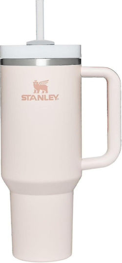 Stanley Quencher H2.0 FlowState Handled Tumbler Thermos Stainless Steel BPA Free 1.18lt Rose Quartz with Straw and Handle