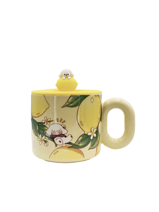 Etoile Becher Keramik mit Deckel Gelb