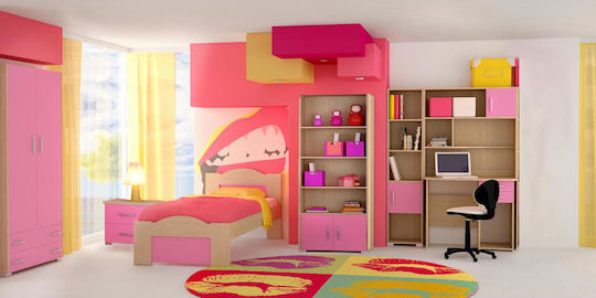 Kinderzimmer-Set Welle Eiche-Rosa 110x190