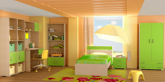 Set Dormitor Copii Nota Stejar-Lime 90x190