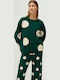 Damen Langarm Pullover Polka Dot Grün