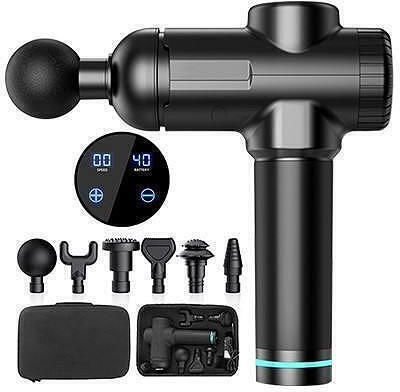 Vibration Massage Gun 30 Speed Levels 6 Attachments Black