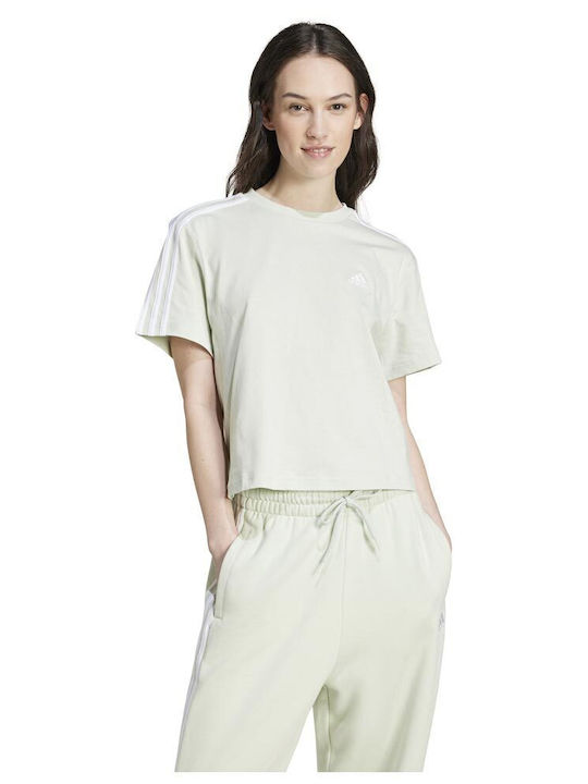 Essentials 3-Stripes Single Women's Crop T-shirt Striped Green