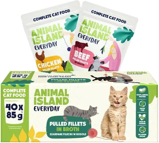 Animal Island Wet Food for Adult Cats in Pouches with Beef and Chicken Gluten-Free 40x85gr
