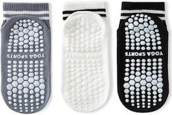 Non-Slip Yoga & Pilates Socks Set of 3 Black Grey White