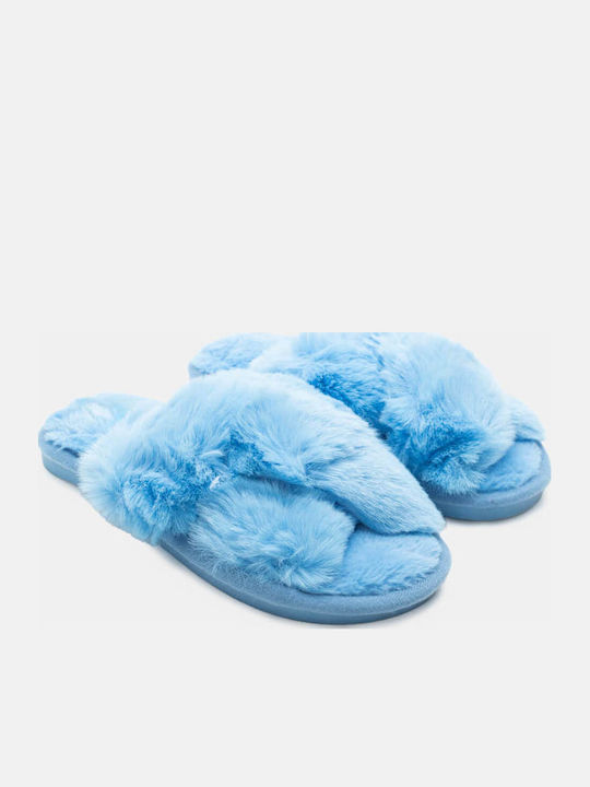 Luigi Winter Women's Slippers with Fur Light Blue