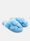 Winter Women's Slippers with Fur Light Blue