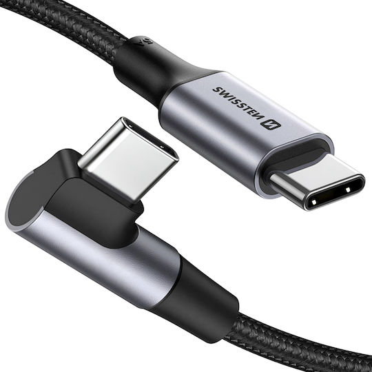 Swissten USB-C 100W Laptop-Kabel Abgewinkeltes Design Geflochtenes Nylon Schwarz