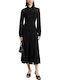 Midi Shirt Dress with Ruffles Black