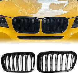 Prasco 242552 Καρδιές Μάσκας Bmw Bmw X3 F25 2010-2014 Διπλή Γρίλια Μαύρο Γυαλιστερό 7 Γρίλιες 2 Τεμάχια