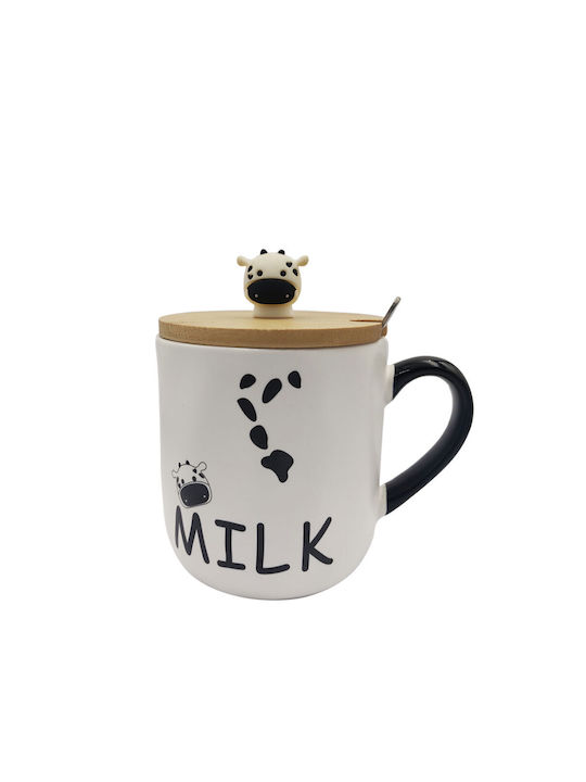 Etoile Cow Milk Mug from Porcelain with Lid White