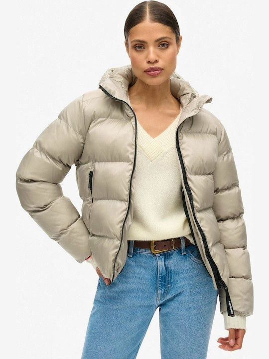 Superdry Γυναικείο Αθλητικό Μπουφάν Μπεζ