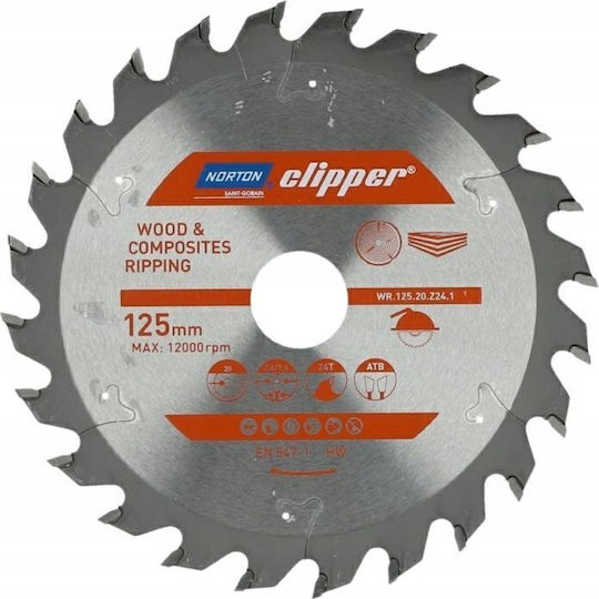 Диск за циркуляр Norton 125mm X 20mm X 24t за дървени композити Atb 2.6 1.6