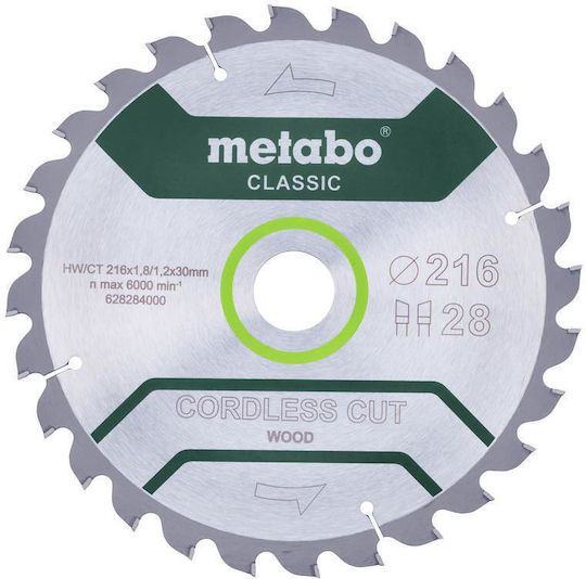 Metabo Cordless Circular Saw Hw Ct 216x30x28 Teeth Classic Wood Cutting Discs