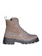 Women's Patent Leather Ankle Boots with Medium Heel Khaki