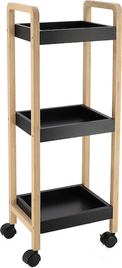 Eurocasa Floor Wooden Bathroom Shelf with 3 Shelves 21x28.5x79cm Black