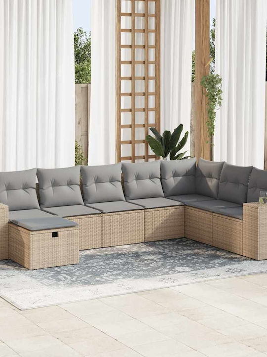 Corner Sofa Outdoor Rattan with Chest and Pillows 55x55x34cm