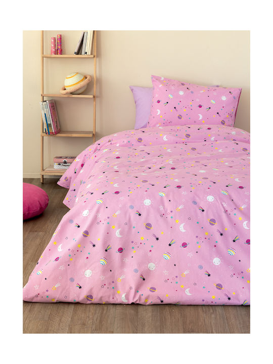 Palamaiki Seturi de cearșafuri Single Cu elastic Bumbac PP101 Roz 170x265cm 3buc