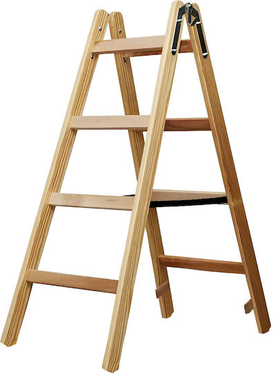 Scară din lemn Brennenstuhl 2 x 4 trepte 1,24 m capacitate de încărcare până la 150 kg maro