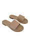 Leather Women's Flat Sandals in Beige Color