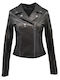 Women's Short Lifestyle Leather Jacket for Winter Black