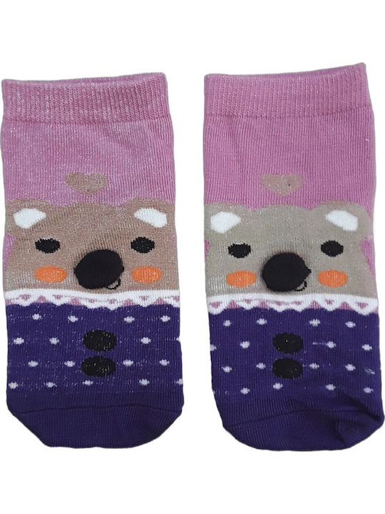 Domina Kids' Ankle Socks Purple Pink Bear