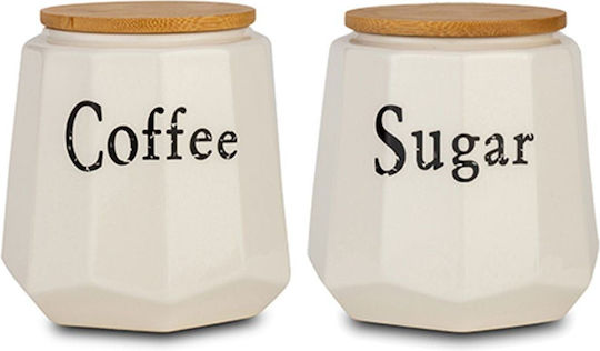 Nava Terrestrial Set of 2 Sugar Coffee Jars with Lid Porcelain Beige 650ml