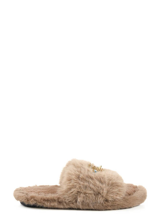 Brown Fur Eye Design Slippers