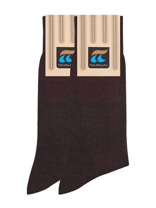 Pournara Bărbați Șosete cu Model Dark Brown 2Pa...