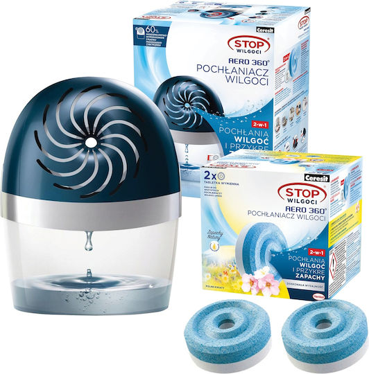 Blue Ceresit Aero 360 Moisture Absorber Device + 2x Ceresit Moisture Absorber Tablets 450g Field Flowers