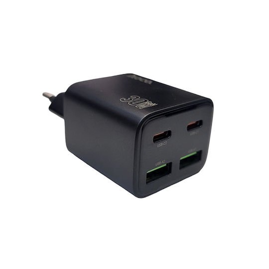 Hoco Зарядно без кабел с 2 USB-A порта и 2 USB-C порта 30W Power Delivery / Quick Charge 3.0 Черен (N56 Fundador)