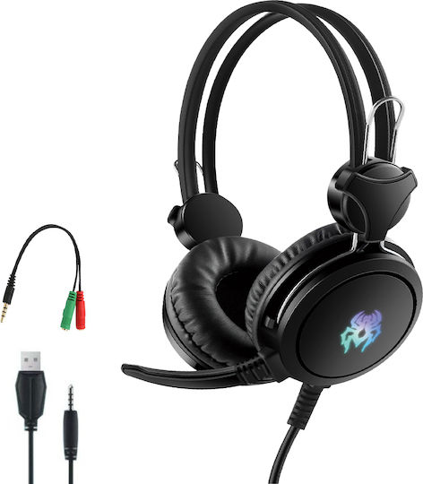 Leewello LW-60S Over Ear Gaming Headset με σύνδεση 2x3.5mm / USB