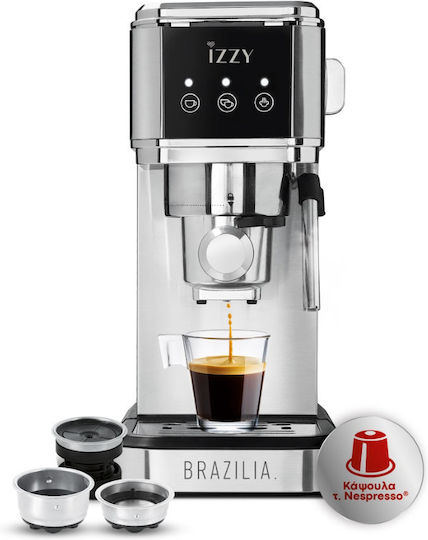 Izzy IZ-6015 Μηχανή Espresso 1350W Πίεσης 20bar Ασημί