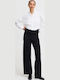 Women's High-waisted Fabric Trousers Regular Fit Black