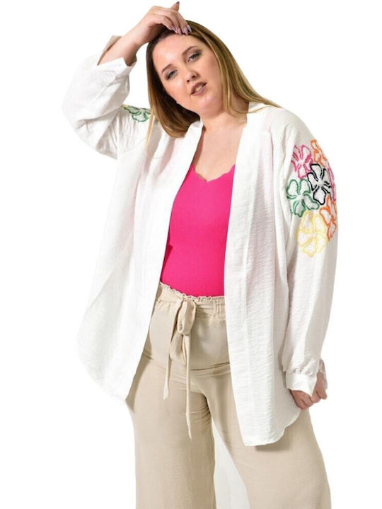 Cardigan pentru femei cu paiete și design floral alb 24452