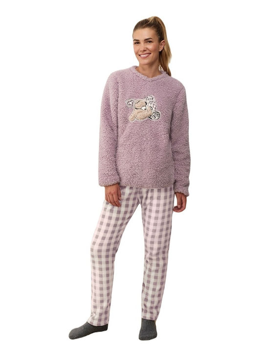 Promise Winter Damen Pyjama-Set Vlies Flieder