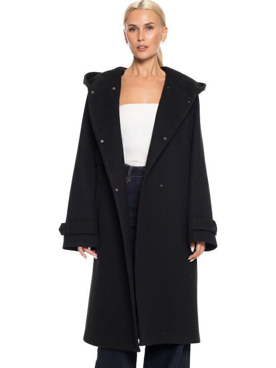 Splendid Damen Schwarz Mantel mit Kapuze