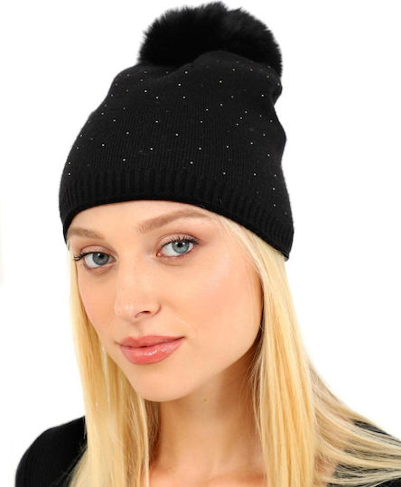 Pom Pom Beanie Unisex Beanie Gestrickt in Schwarz Farbe