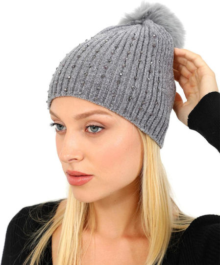 Pom Pom Beanie Unisex Beanie Gestrickt in Gray Farbe