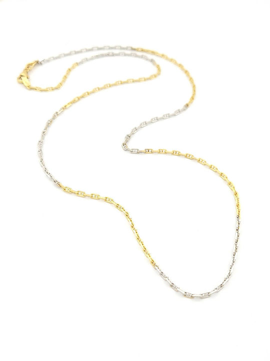 Two-tone Chain Neck made of Gold 14K Thin Thickness 2mm and Length 48cm