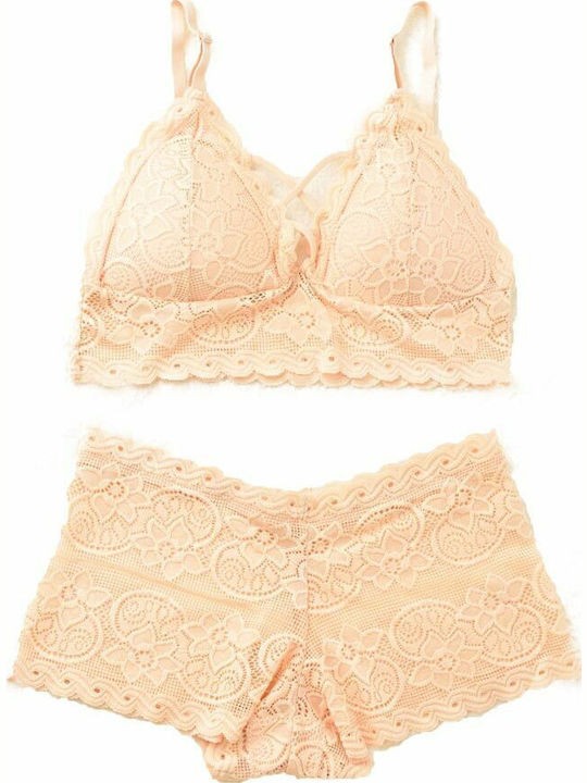 Potre Δαντελένιο Σετ Εσωρούχων Bralette με Slip Μπεζ