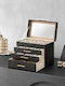 Songmics Wooden Jewellery Box with Drawer Black 25.1x15.3x21.5cm