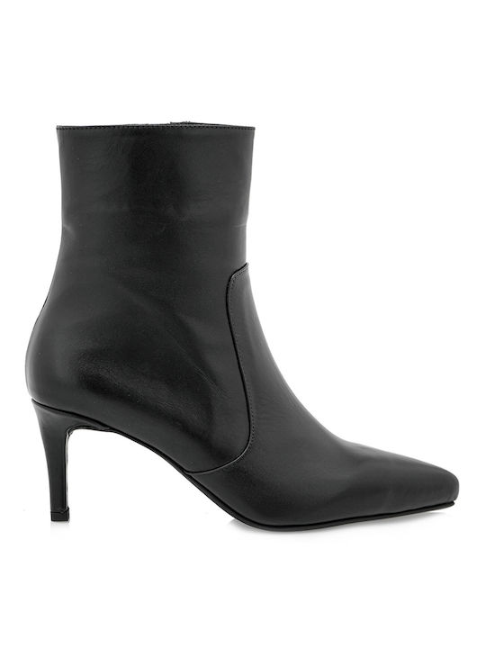 Leather Women's Ankle Boots with Medium Heel Black