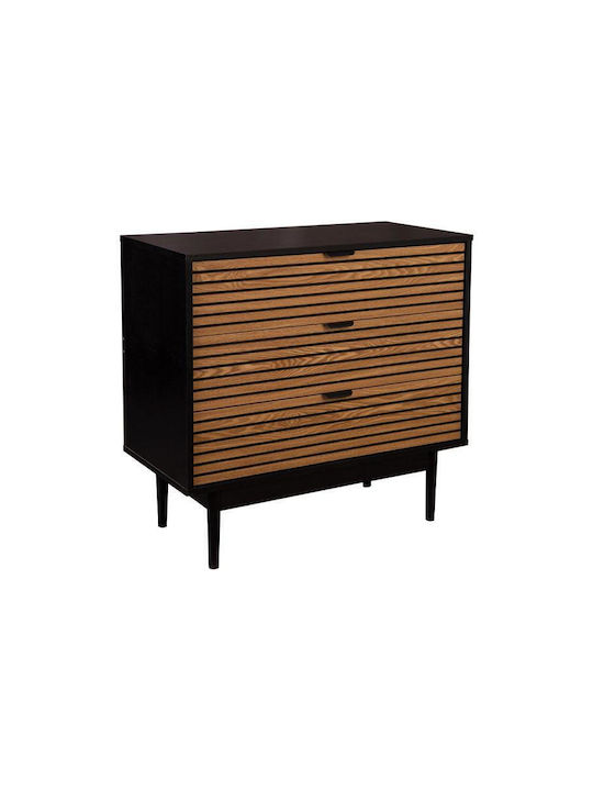 Brooklyn Wooden Chest of Drawers Μαυρο-φυσικό 80x40x75cm
