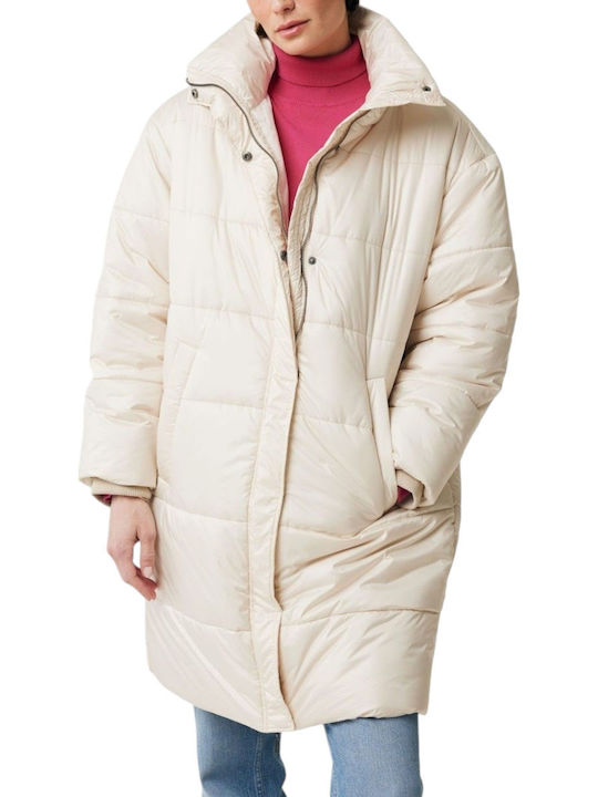 Mexx Women's Long Lifestyle Jacket for Winter Pearl White