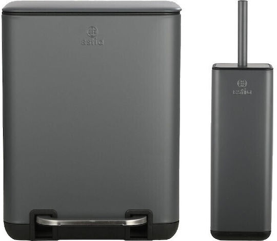 Estia Cubic Metallisch Set aus Toilettenbürste und Mülleimer für das Badezimmer Sanftes Schließen 6Es Gray