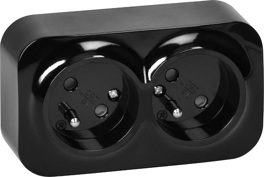 Todo Double Socket 2x2p+z 16a/230vac Ip20 Black