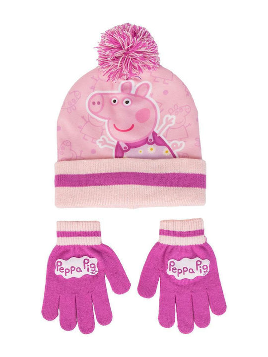 Peppa Pig Детски Шапки Комплект с Ръкавици Плетено Розов 2бр