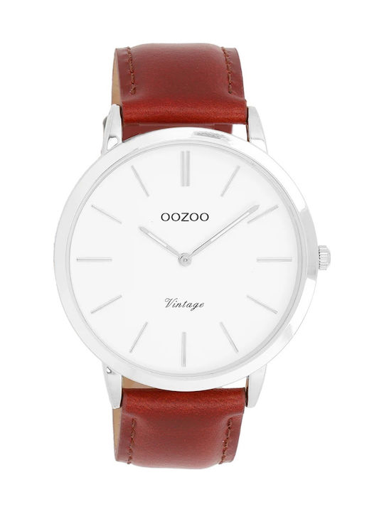 Oozoo Ανδρικό Ρολόι 42mm Μπαταρίας με Καφέ Δερμάτινο Λουράκι